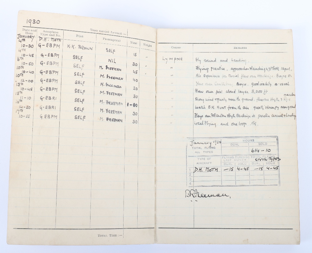 Pair of Pre-WW2 Royal Air Force & Civil Flying Log Books of Flying Officer B R Freeman - Bild 2 aus 4