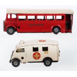 Tri-ang Minic Single Decker clockwork bus and Ambulance