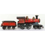 A Gunthermann tinplate 4-4-0 U.S outline floor train clockwork locomotive No.1273 and tender, German