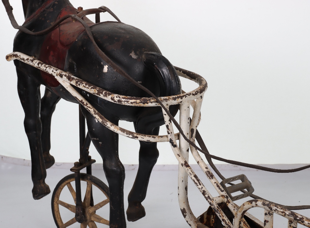 A very rare and early French pressed steel child’s pedal horse and trap, circa 1900 - Image 9 of 9