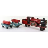 Lines Brothers wooden and tin pull-along locomotive and wagons, 1920s