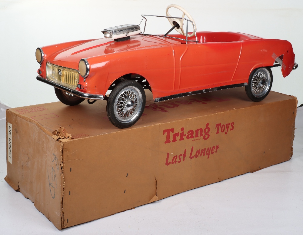 A Tri-ang Toys rare and early hard plastic MG Midget child’s pedal Sports car, English released 1963