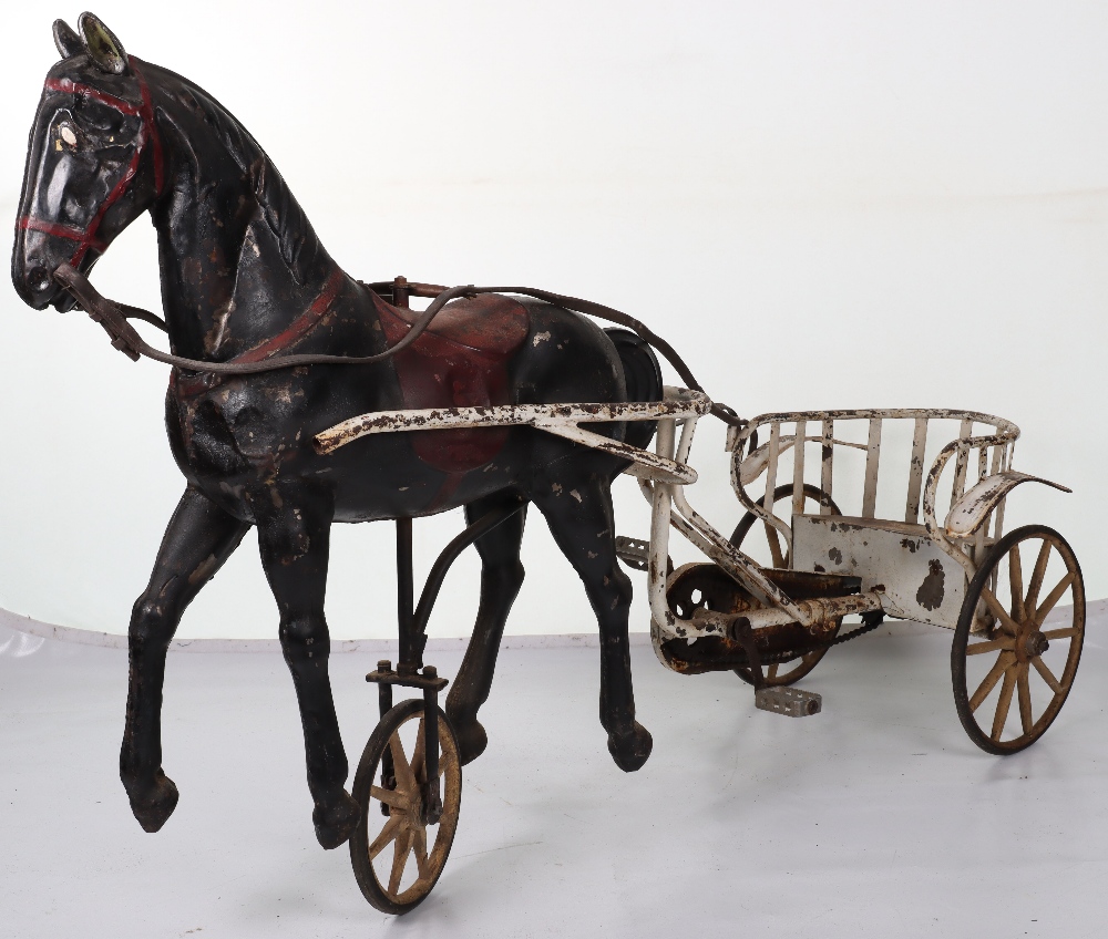 A very rare and early French pressed steel child’s pedal horse and trap, circa 1900 - Image 4 of 9