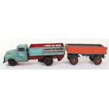 Gama tinplate clockwork truck and trailer, W.Germany 1950s