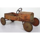 A pressed metal barn find child’s pedal car, possibly Eurika French 1920s