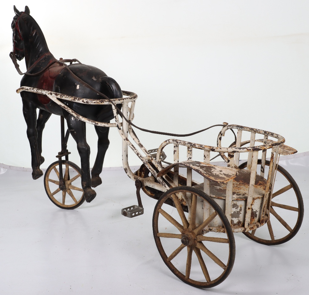 A very rare and early French pressed steel child’s pedal horse and trap, circa 1900 - Image 7 of 9