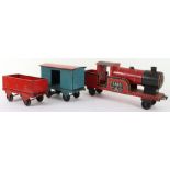 Lines Brothers wooden and tin pull-along locomotive and wagons, 1920s