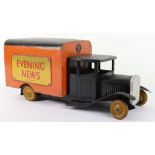 Scarce Tri-ang pressed steel and wooden Evening News delivery van, 1930s