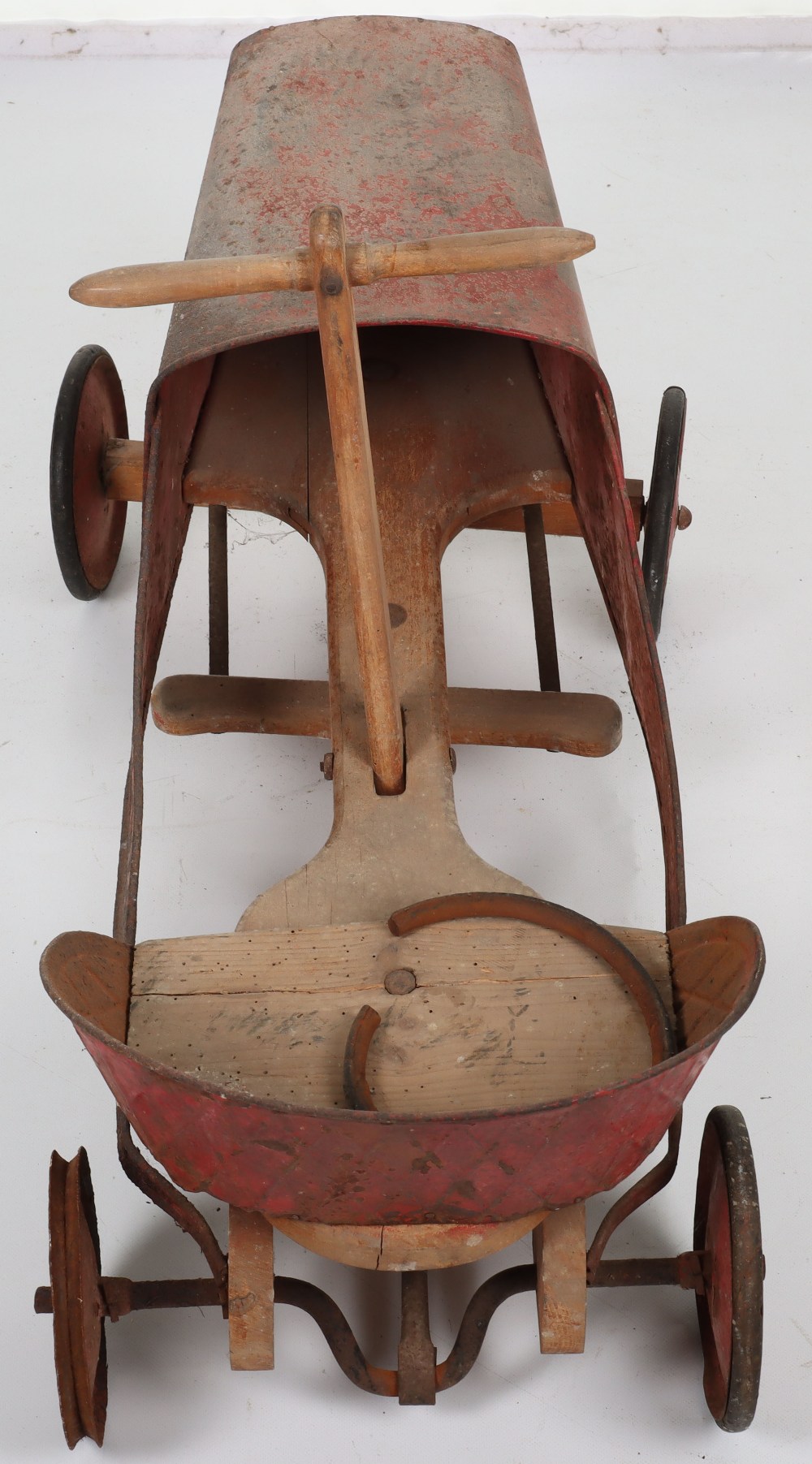 A pressed steel and wooden hand operated child’s car, French 1920s - Image 6 of 7