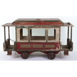 Large wooden pull-along passenger Tram car, early 20th century