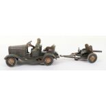 Tippco tinplate clockwork Army car and gun, German 1930s