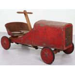 A pressed steel and wooden hand operated child’s car, French 1920s