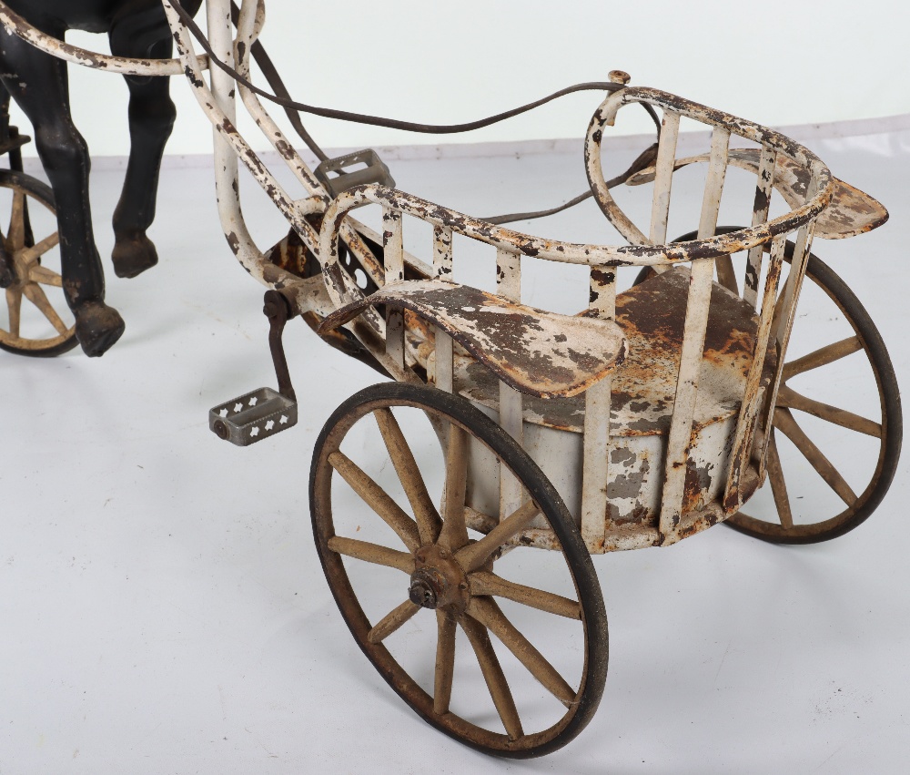 A very rare and early French pressed steel child’s pedal horse and trap, circa 1900 - Image 8 of 9