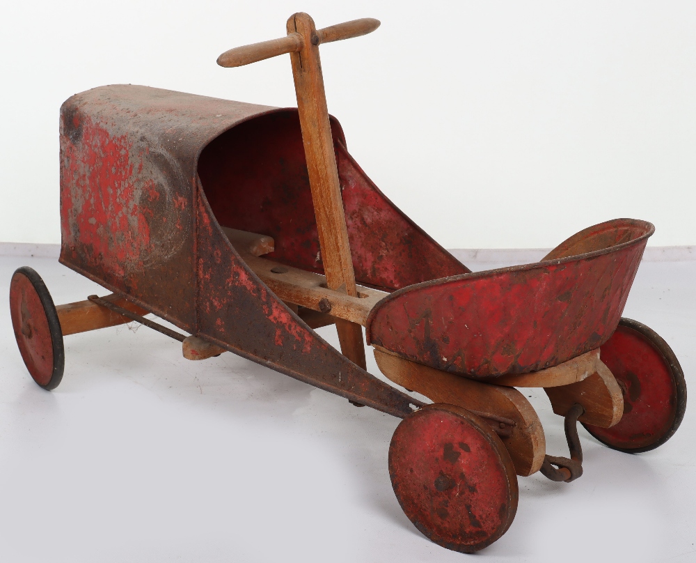 A pressed steel and wooden hand operated child’s car, French 1920s - Image 4 of 7