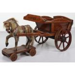 A Lines Brothers carved wooden horse and Hay wagon, late 19th century