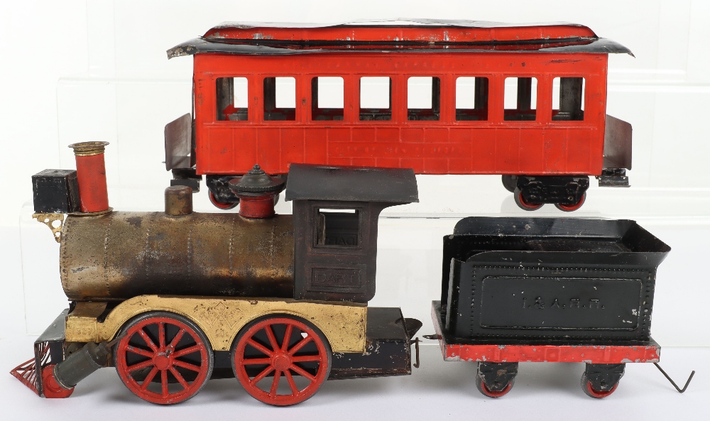 A Weeden Dart live steam locomotive, tender and Passenger coach, American circa 1890,