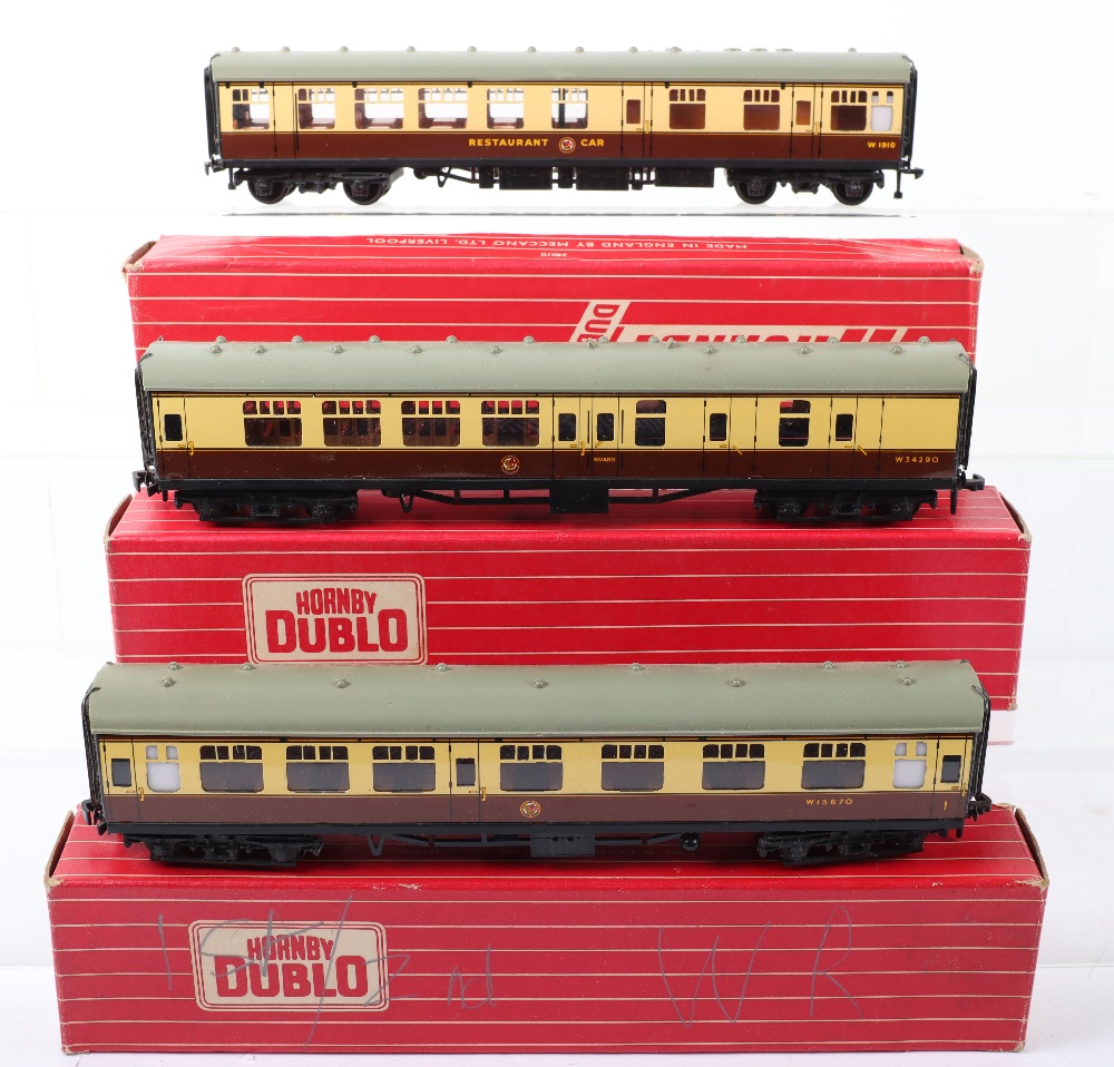 Three Hornby Dublo 00 Gauge 2-Rail Boxed Super Detail Coaches