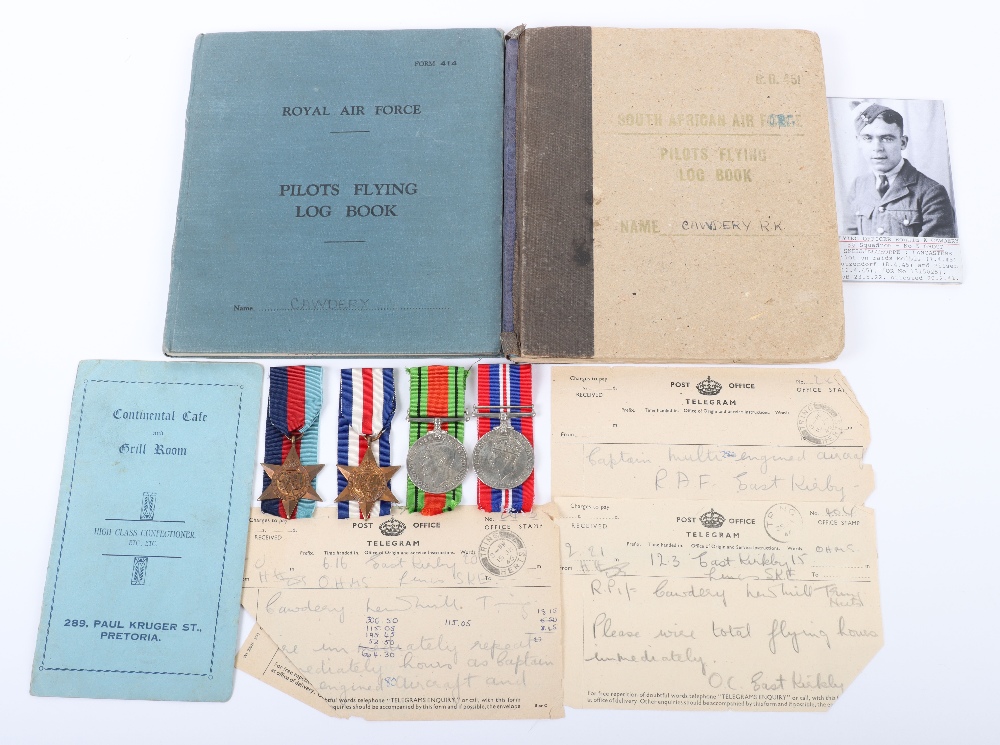 WW2 Royal Air Force Bomber Command Medal & Log Book Grouping of Flying Officer (Pilot) Ronald K Cawd