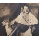 Unusual Third Reich Period Print of the Painting by Carl Josef Bauer of Adolf Hitler and his Dog Blo