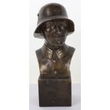 Bronzed Table Bust Figure of a German Soldier in Steel Helmet