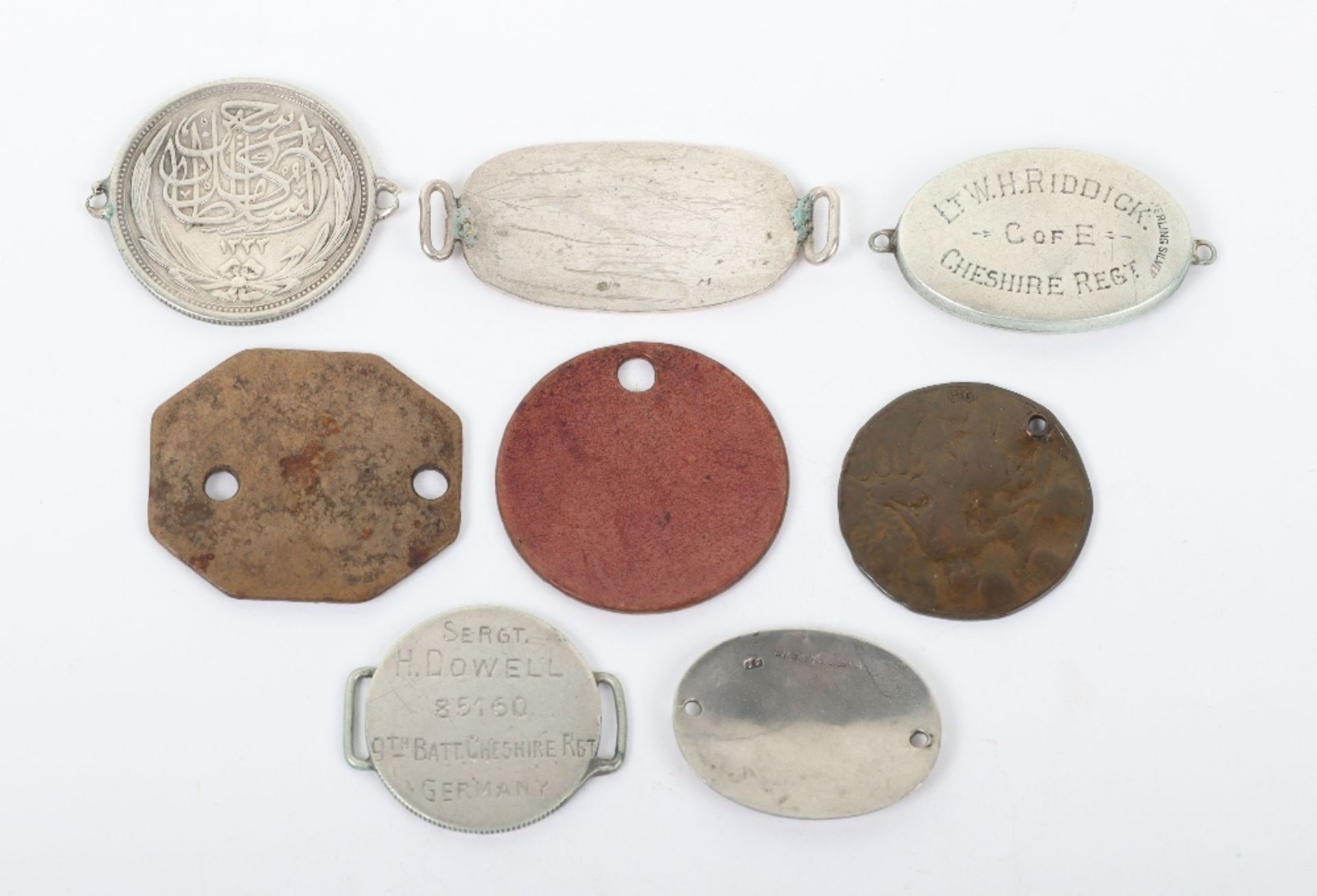Grouping of Identity Discs of Cheshire Regiment, Leicestershire Regiment, Royal Irish Rifles and Bed - Image 2 of 2