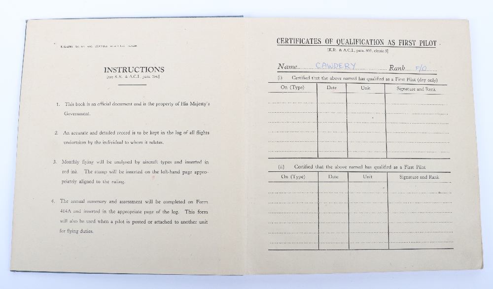 WW2 Royal Air Force Bomber Command Medal & Log Book Grouping of Flying Officer (Pilot) Ronald K Cawd - Image 5 of 11