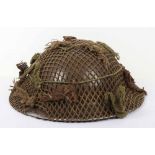 WW2 British Herefordshire Regiment Steel Combat Helmet with Camouflaged Net Cover