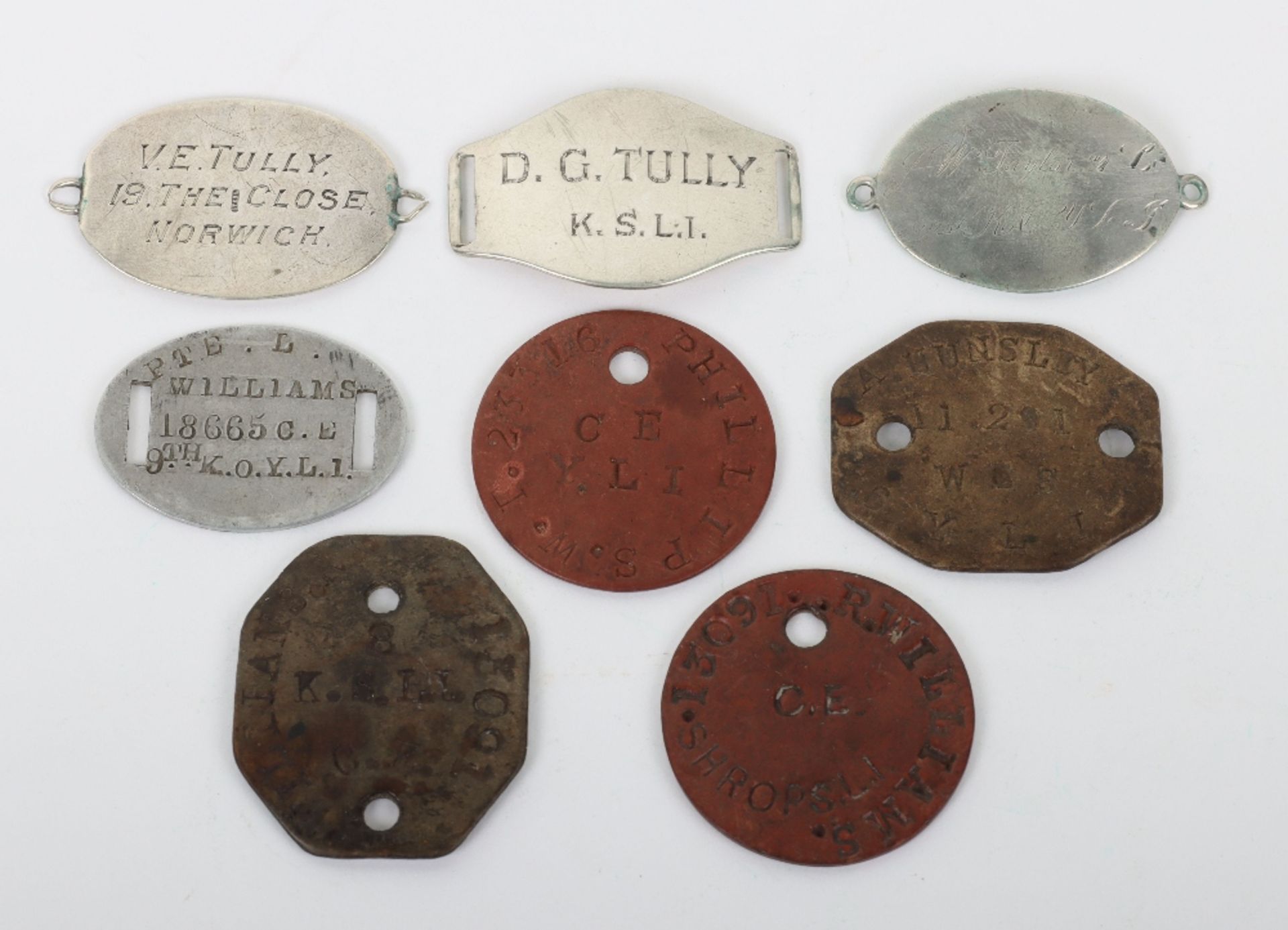 Selection of Identity Discs of Kings Own Yorkshire Light Infantry and Kings Shropshire Light Infantr
