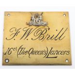 16th Queens Lancers Brass Duty Plaque