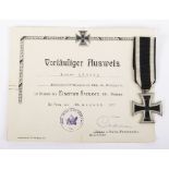 WW1 1914 Iron Cross 2nd Class and Citation Set to a Member of a Pioneer Minenwerfer-Battalion VIII