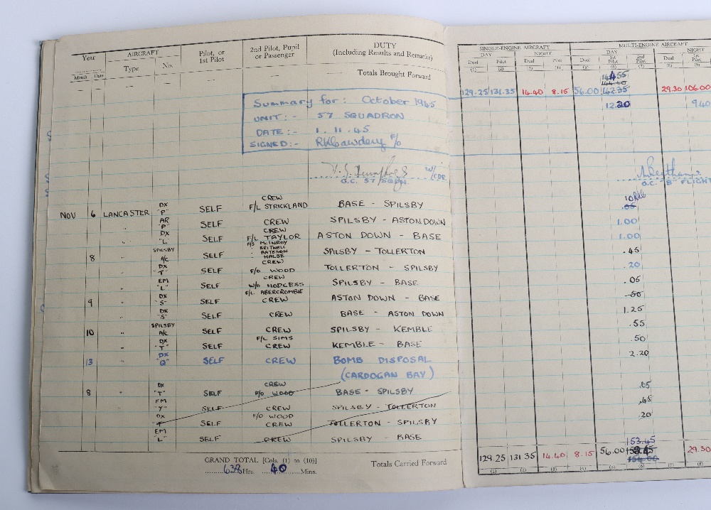 WW2 Royal Air Force Bomber Command Medal & Log Book Grouping of Flying Officer (Pilot) Ronald K Cawd - Image 7 of 11