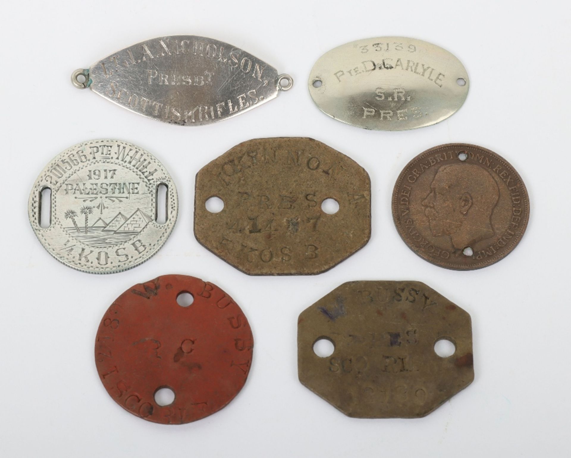 Grouping of Identity Discs of Scottish Rifles and Kings Own Scottish Borderers Interest