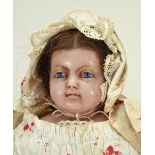 Poured wax shoulder head doll, English 1860s,