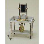 A good stylish metal and marble dolls/dolls house wash stand, English circa 1920,