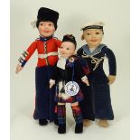 Three Norah Wellings cloth dolls,