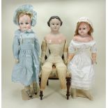 Two large German wax-over shoulder head dolls,