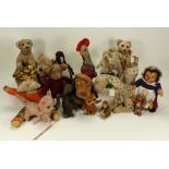 A collection of various soft toys,