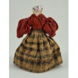 A miniature Parian- type shoulder head doll with moulded bonnet, German circa 1860,
