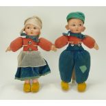 A pair of Norah Wellings Dutch cloth dolls, 1930s,