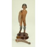 Early small carved wooden crèche figure on stand, southern European, eighteenth century,