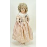 Wax over composition shoulder head doll, German circa 1890,