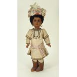 A Mulatto 1907 all original Tete Jumeau bisque head doll, French circa 1905,