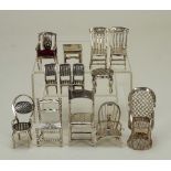 Collection of miniature silver and white metal furniture, late 19th/20th century,