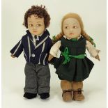 A pair of Norah Wellings cloth school children dolls, 1930s