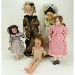 Five modern Artist wax dolls,
