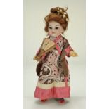 Rare miniature Simon & Halbig 1129 bisque head oriental doll, German circa 1910,