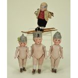 Three German all-bisque dolls with moulded helmets,