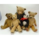 Collection of five English Teddy bears, 1930s-50s,