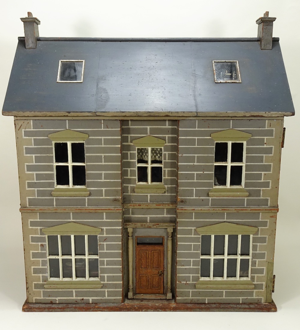 A good painted wooden Dolls House, English late 19th century,