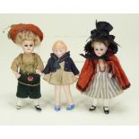 A pair of miniature all bisque dolls house dolls, German circa 1910,